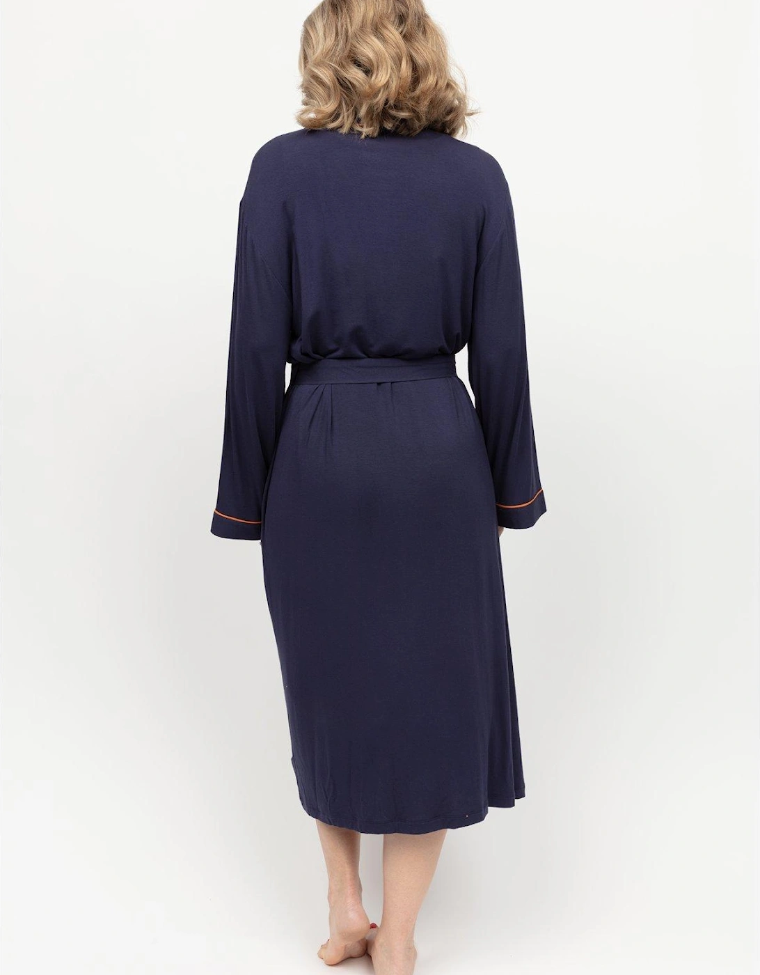 Taylor Navy Jersey Long Dressing Gown - Blue