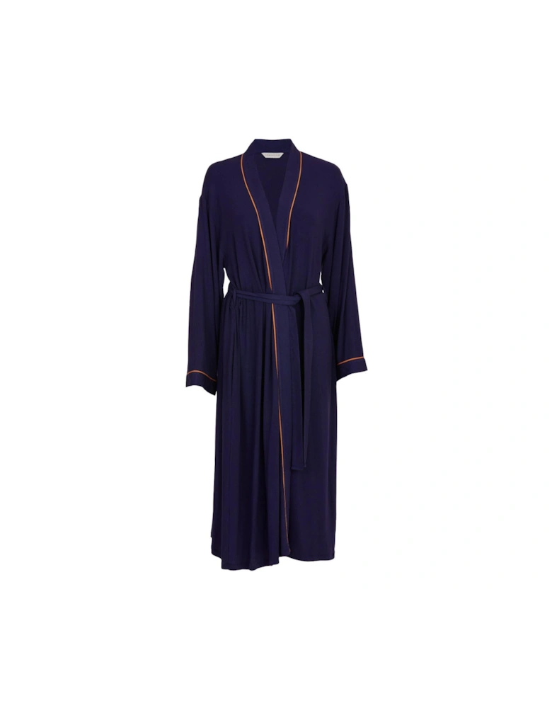 Taylor Navy Jersey Long Dressing Gown - Blue
