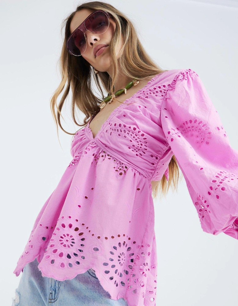 Broderie Blouse - Medium Pink