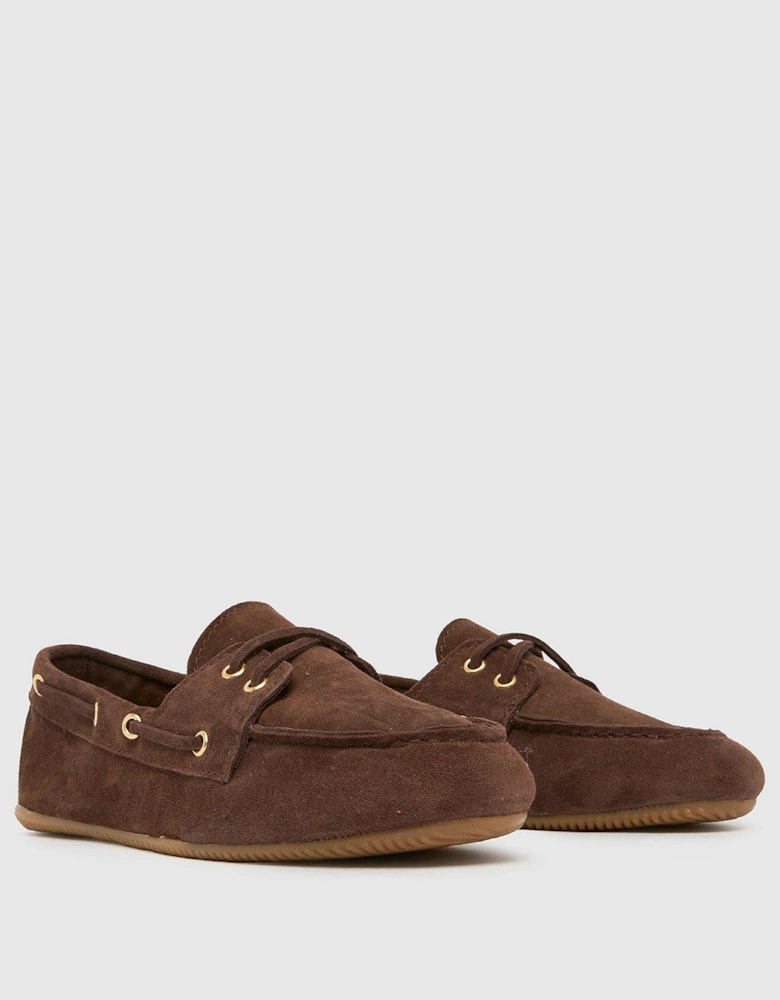Lyanna Suede Flat Boat Shoes - Brown