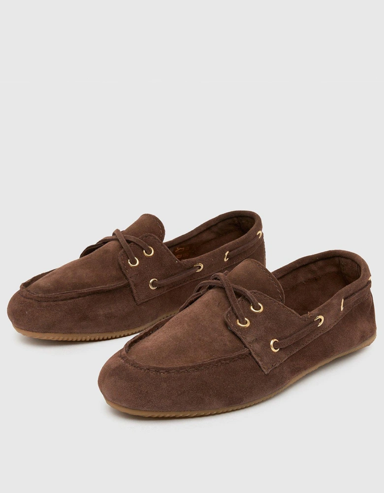 Lyanna Suede Flat Boat Shoes - Brown
