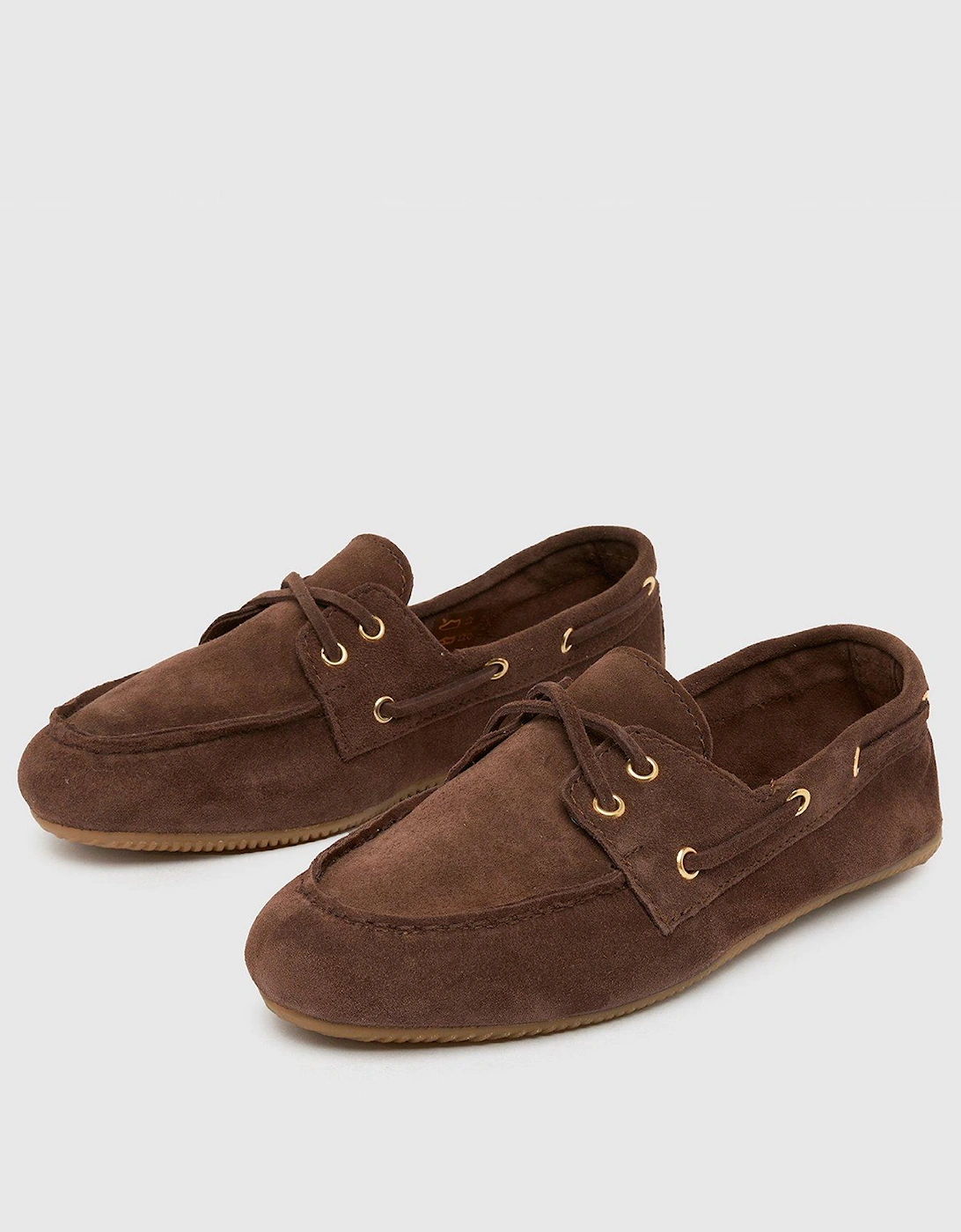 Lyanna Suede Flat Boat Shoes - Brown