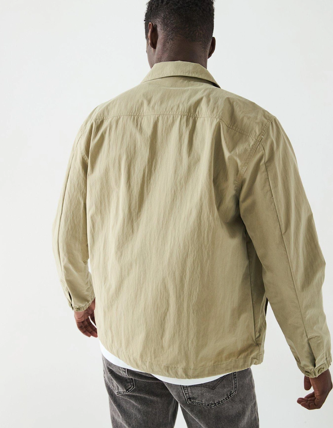 Zip Thru Cotton Overshirt Jacket - Beige