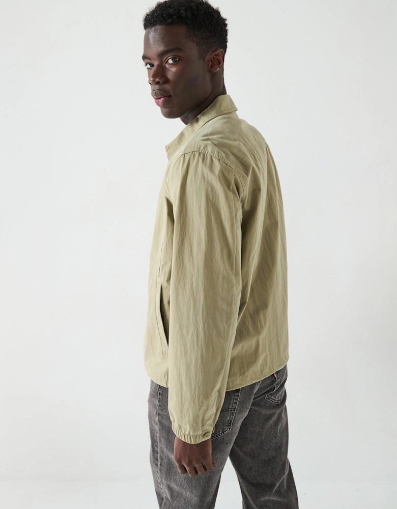 Zip Thru Cotton Overshirt Jacket - Beige