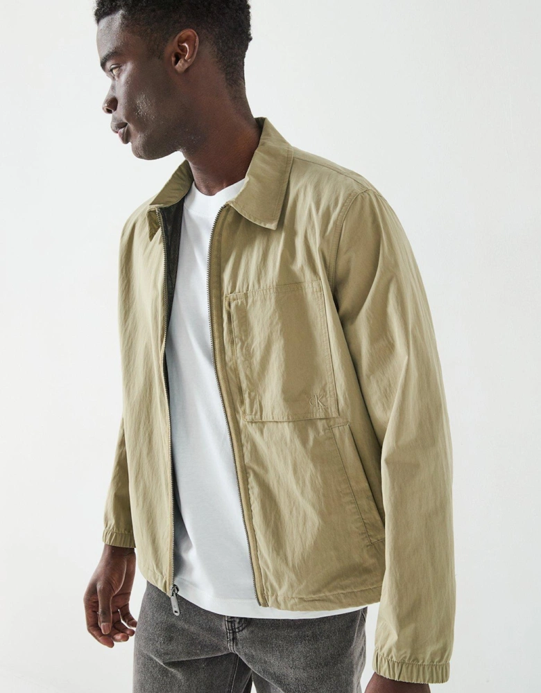 Zip Thru Cotton Overshirt Jacket - Beige