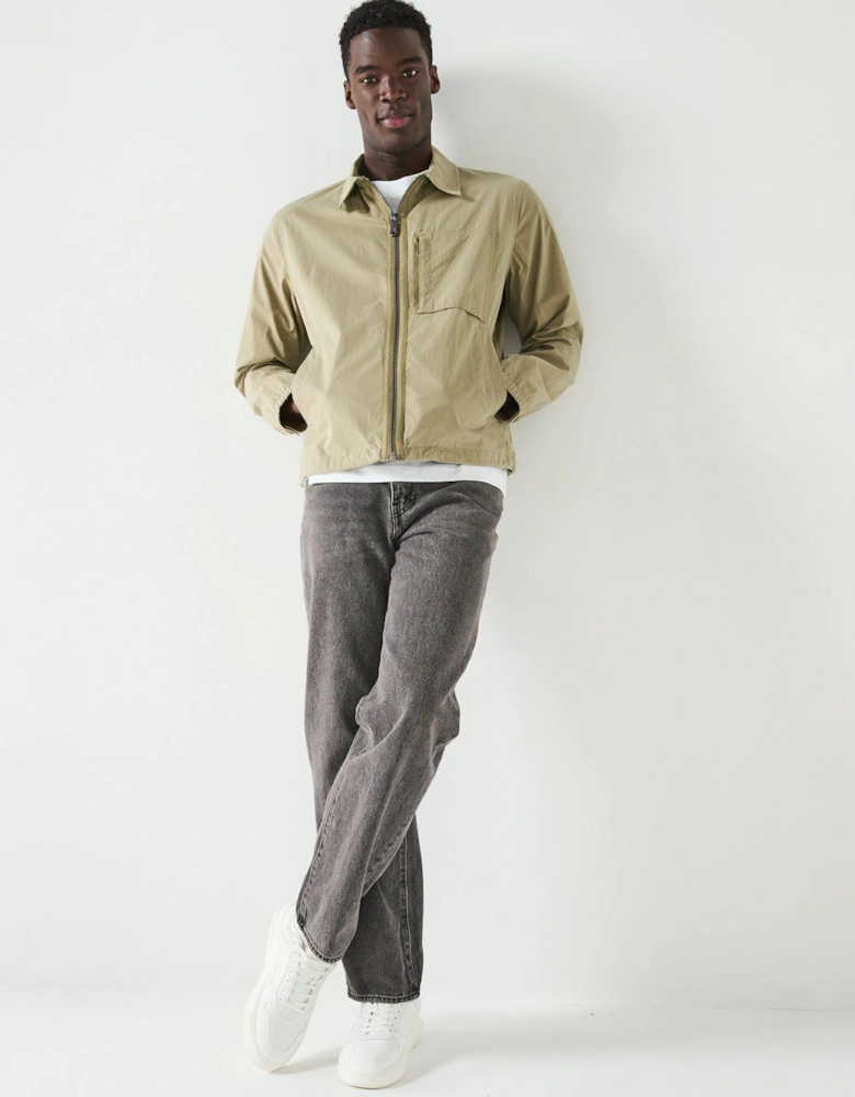 Zip Thru Cotton Overshirt Jacket - Beige