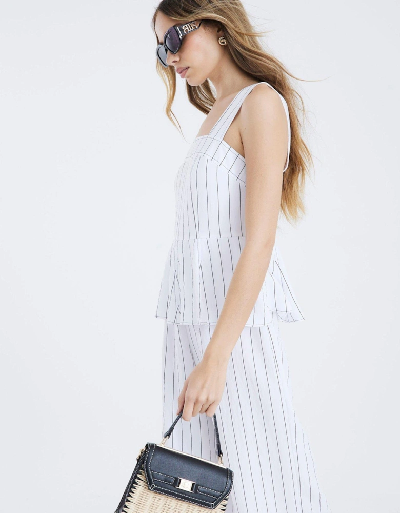 Stripe Peplum Jumpsuit - White