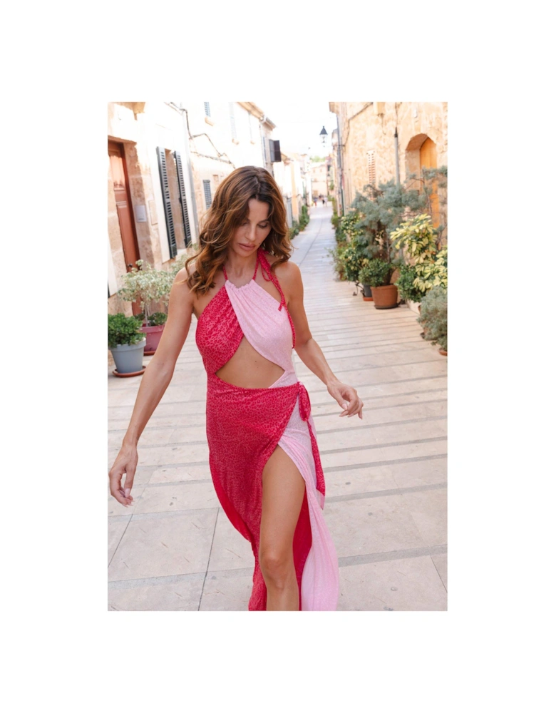Colourblock Wrap Lightweight Beach Dress - Raspberry