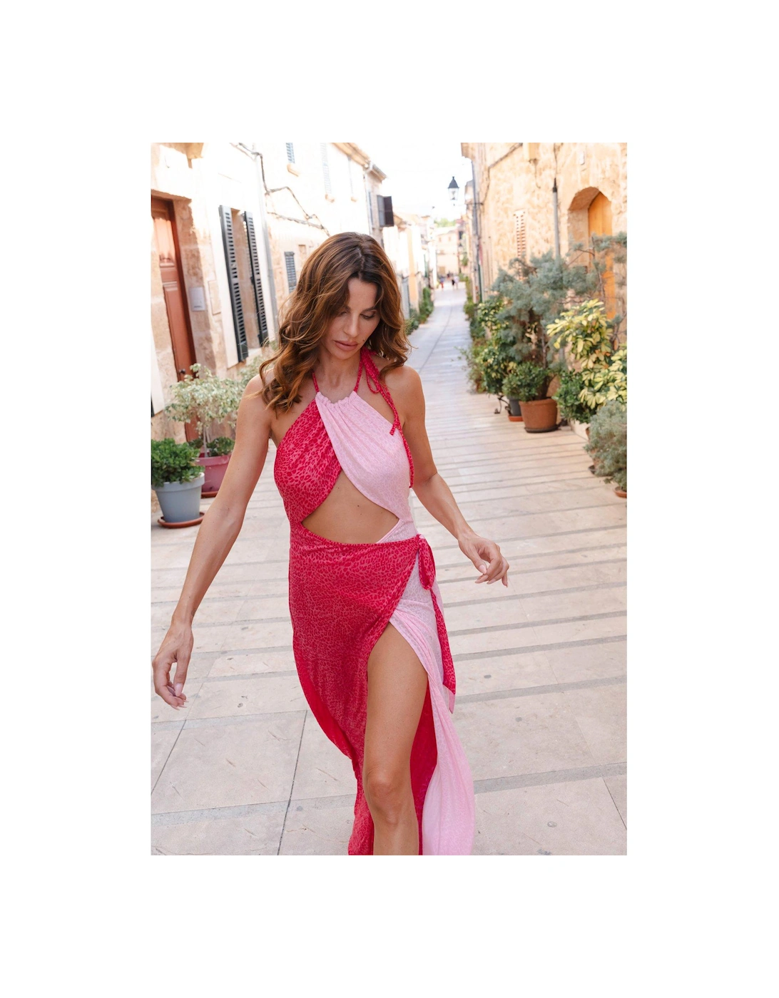 Colourblock Wrap Lightweight Beach Dress - Raspberry