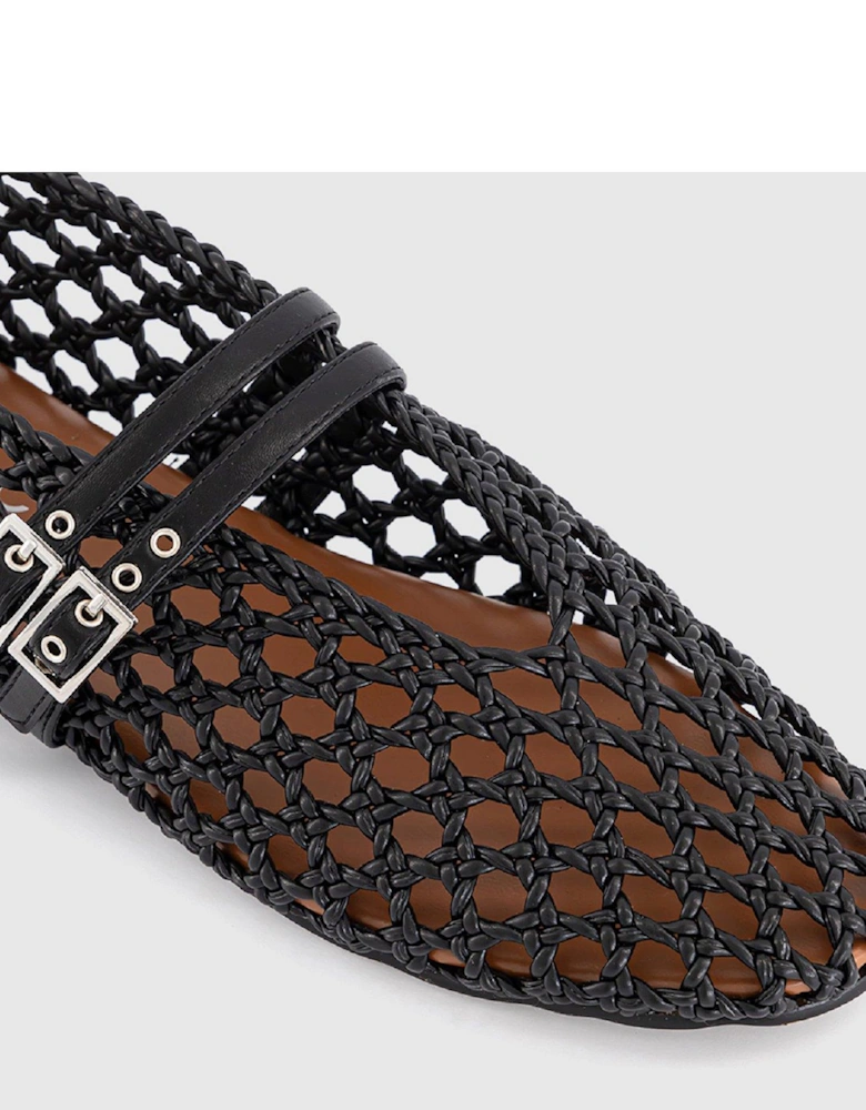 Double Strap Weave Ballerinas - Black