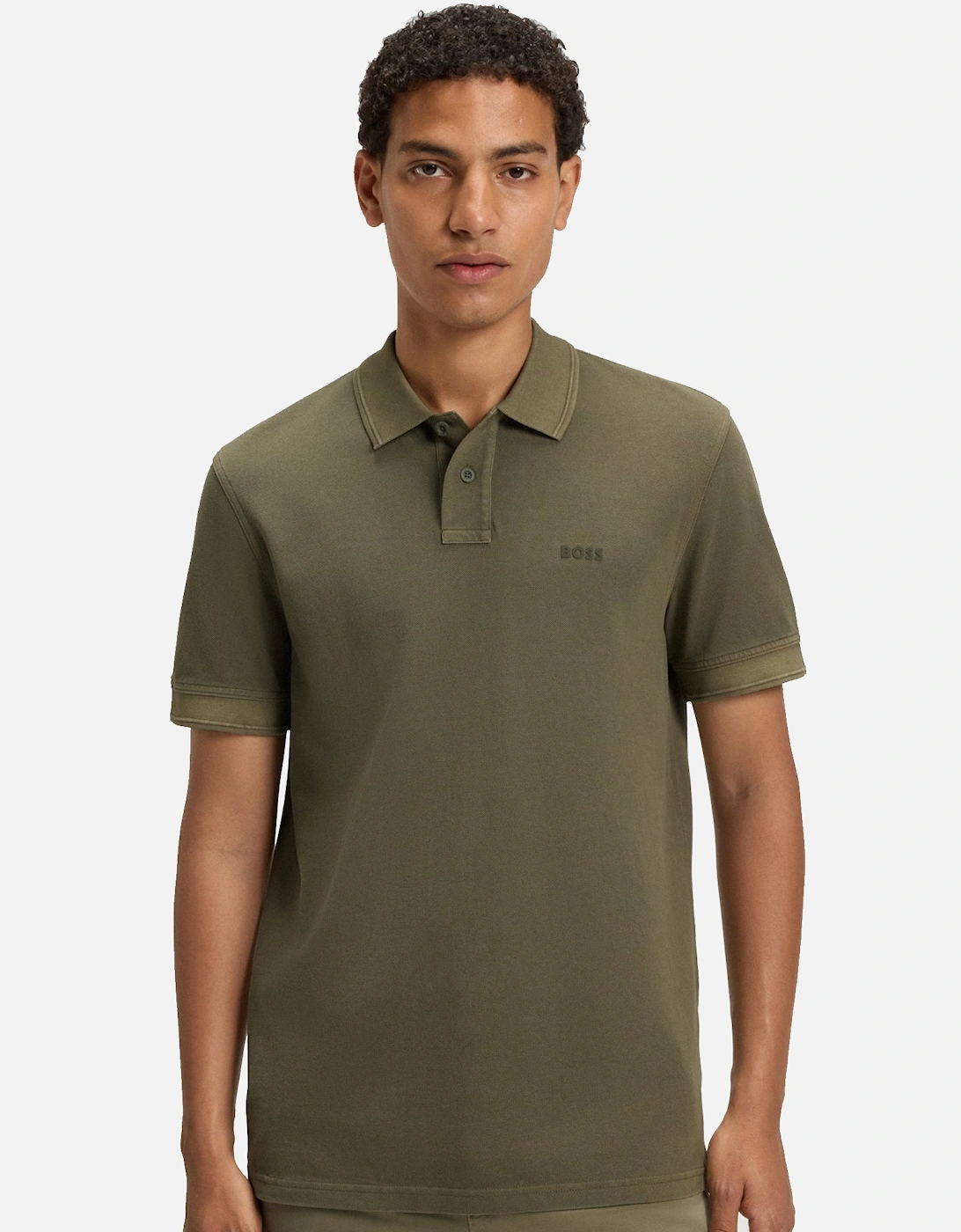 BOSS Prime Cotton Pique Polo Shirt Open Green