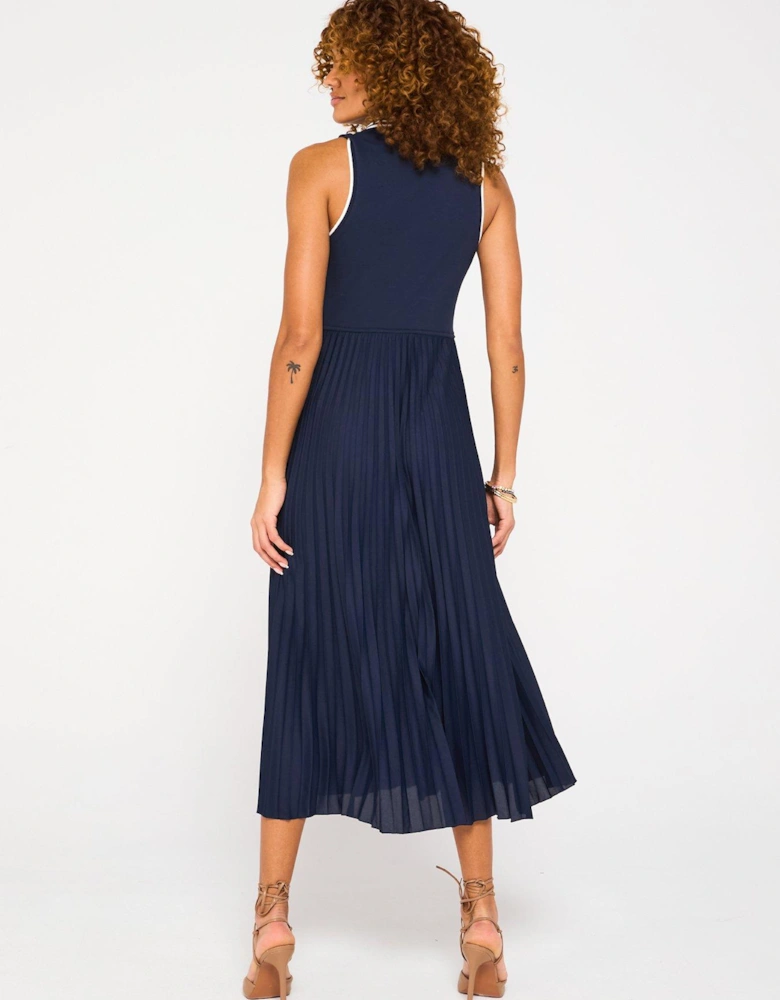 Pleated Polo Midi Dress - Navy