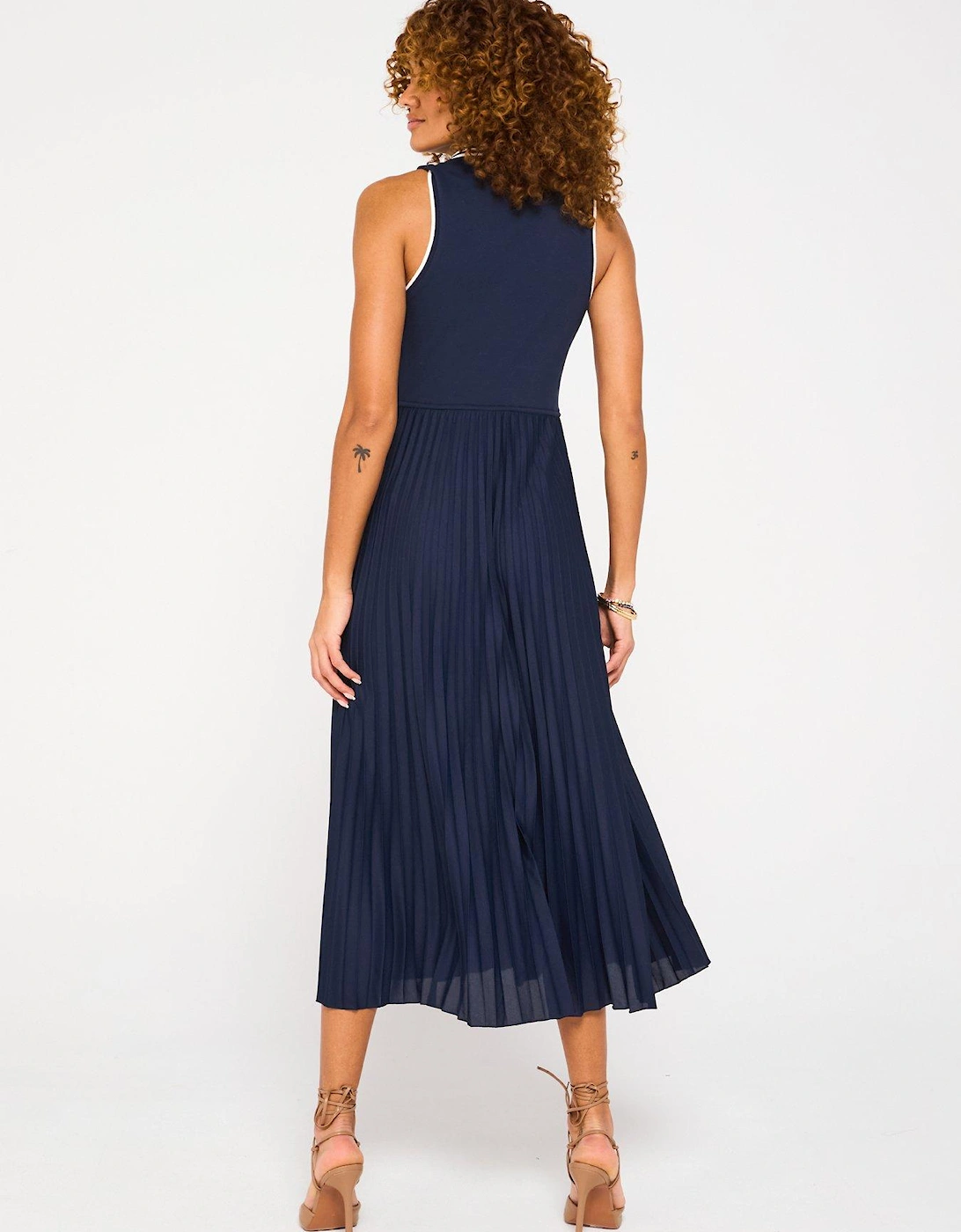 Pleated Polo Midi Dress - Navy
