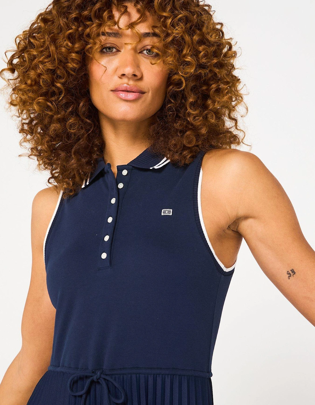 Pleated Polo Midi Dress - Navy