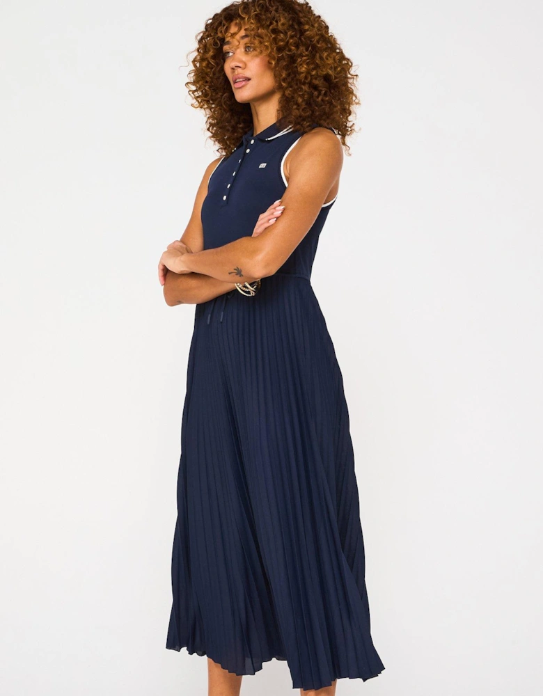 Pleated Polo Midi Dress - Navy