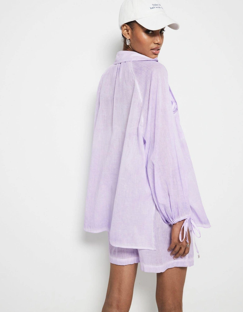 Washed Beach Shirt Co-Ord - Light Purple