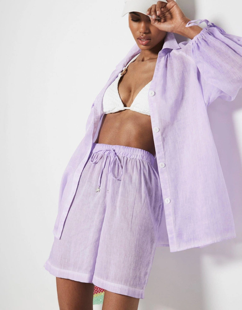 Washed Beach Shirt Co-Ord - Light Purple