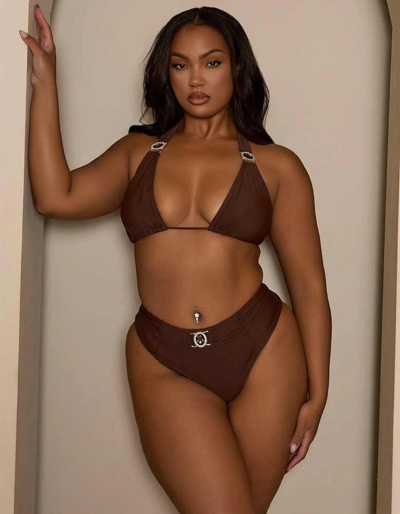 Curve Amore Ruched High Waist Bikini Bottoms - Coffee