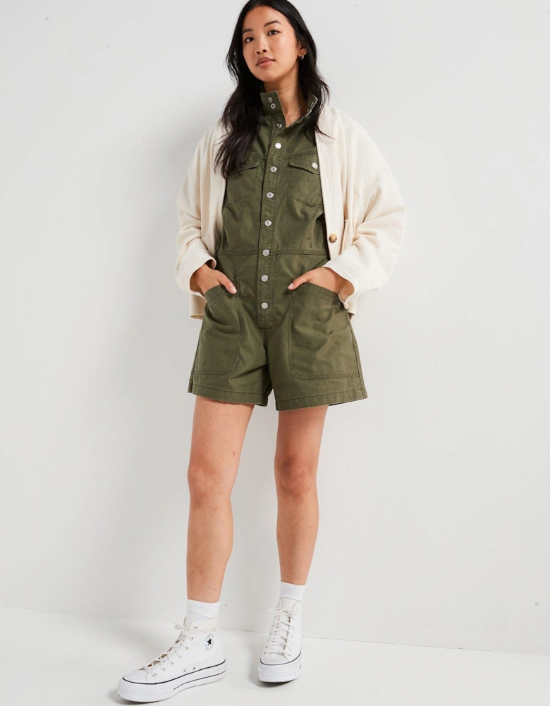 Short-sleeve Surplus Romper - Olive Night