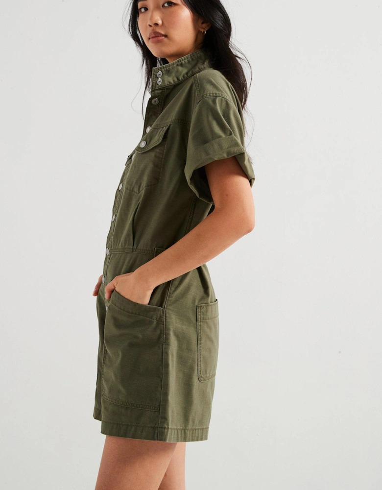 Short-sleeve Surplus Romper - Olive Night