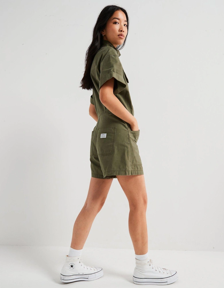 Short-sleeve Surplus Romper - Olive Night