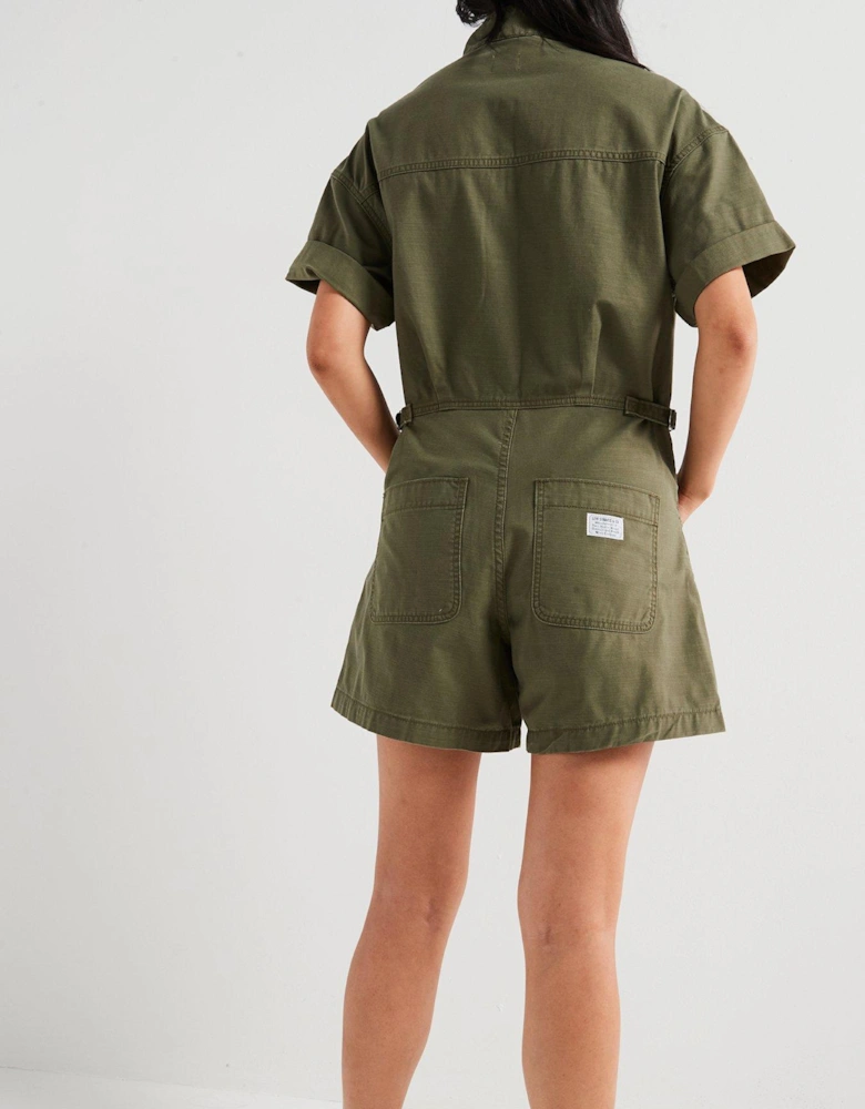 Short-sleeve Surplus Romper - Olive Night