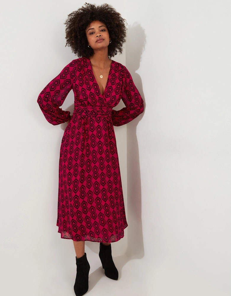 Geometric Print Midi Dress - Pink