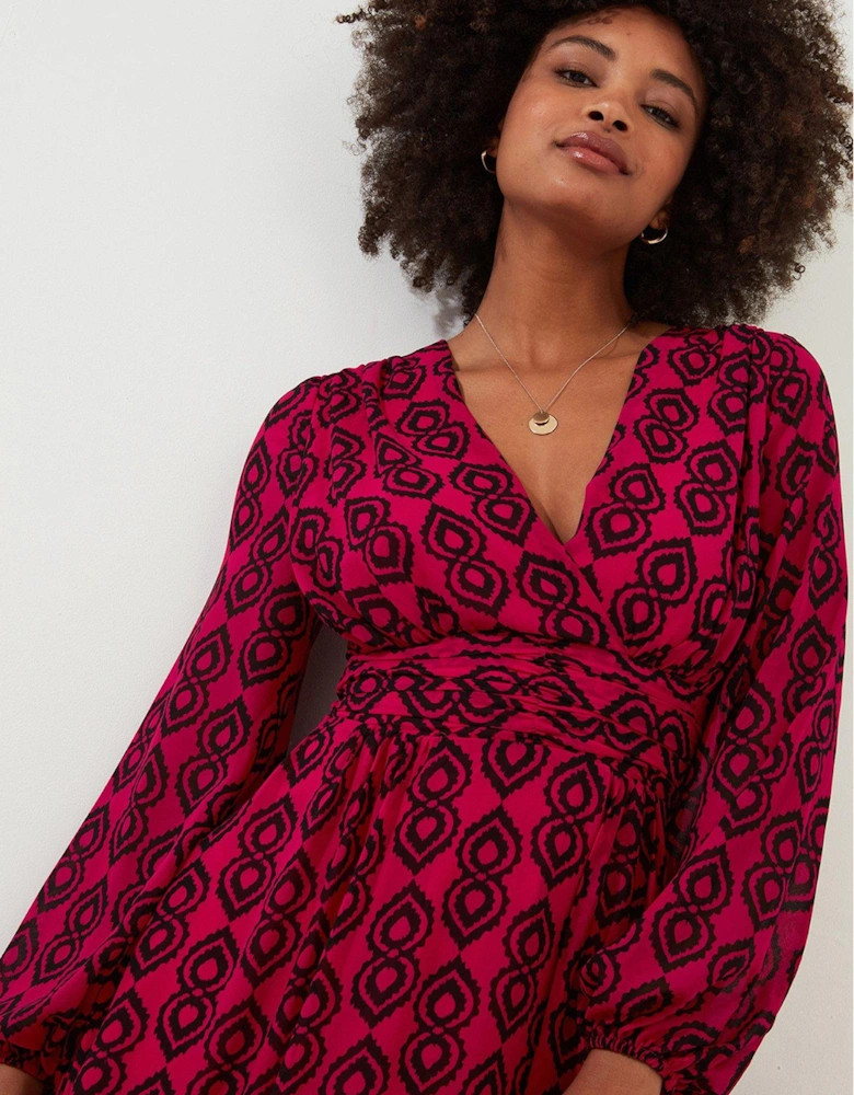 Geometric Print Midi Dress - Pink