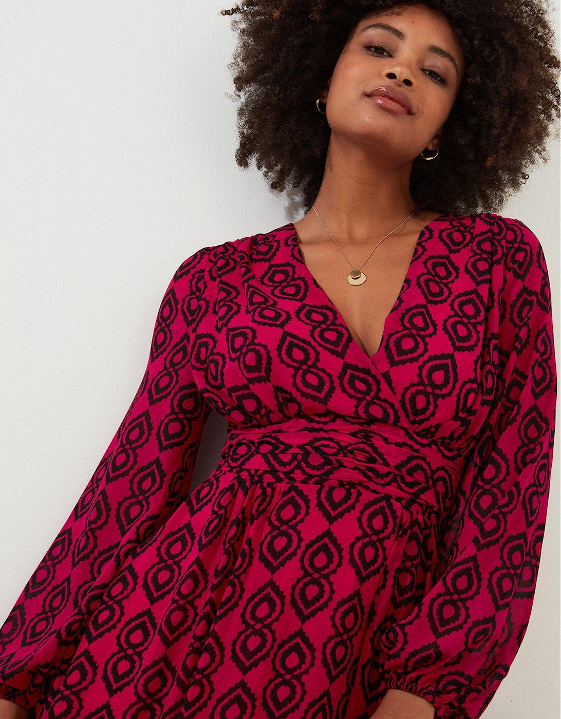 Geometric Print Midi Dress - Pink