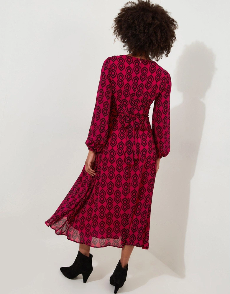 Geometric Print Midi Dress - Pink