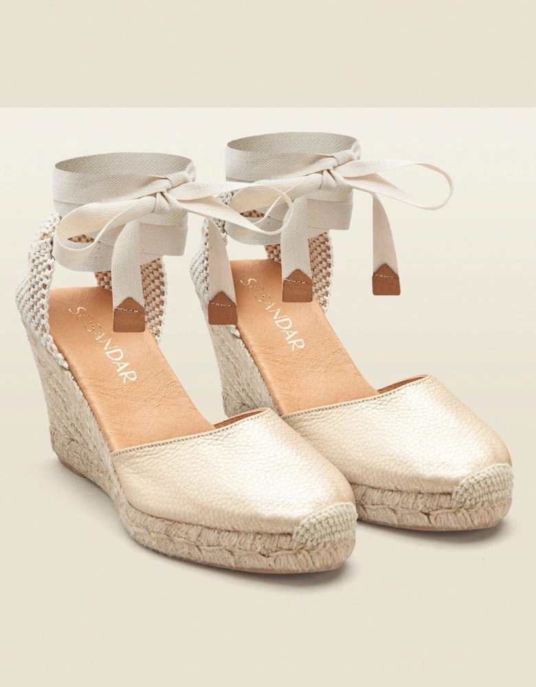 Leather Perla Wedge Espadrille - Gold