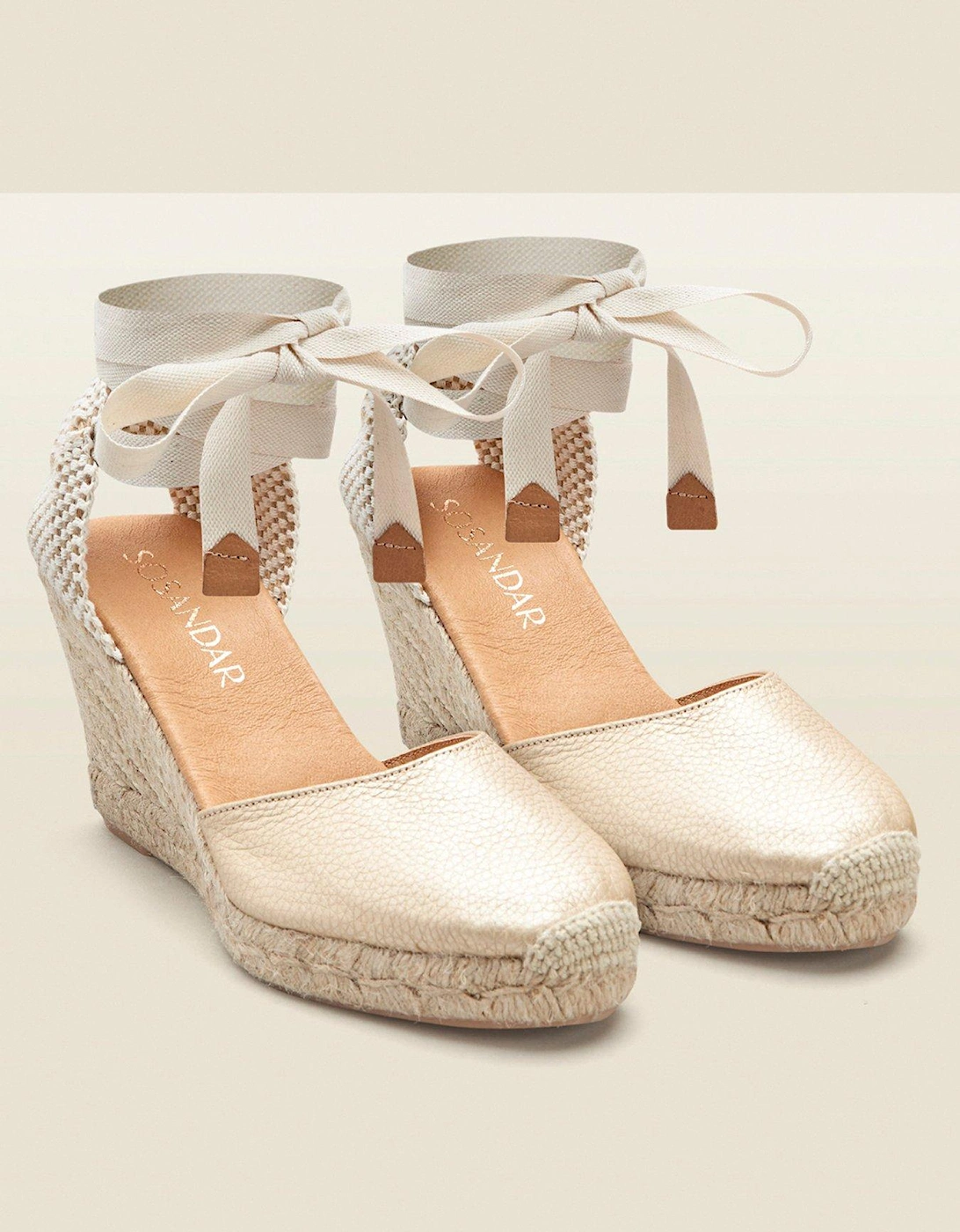 Leather Perla Wedge Espadrille - Gold