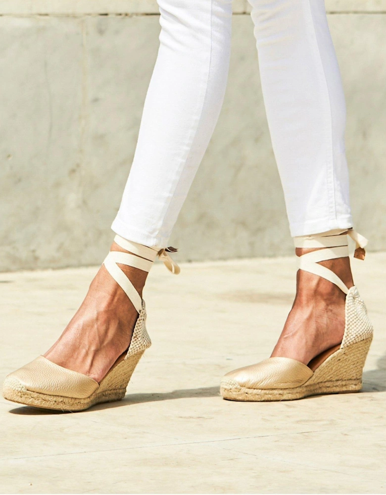 Leather Perla Wedge Espadrille - Gold