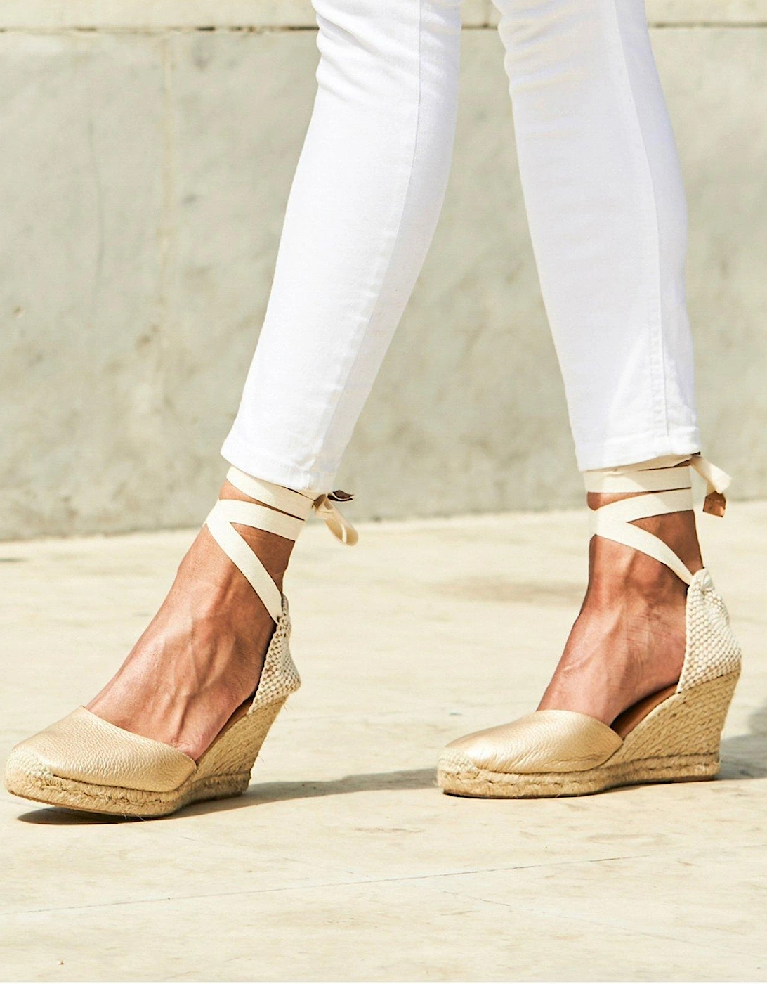 Leather Perla Wedge Espadrille - Gold