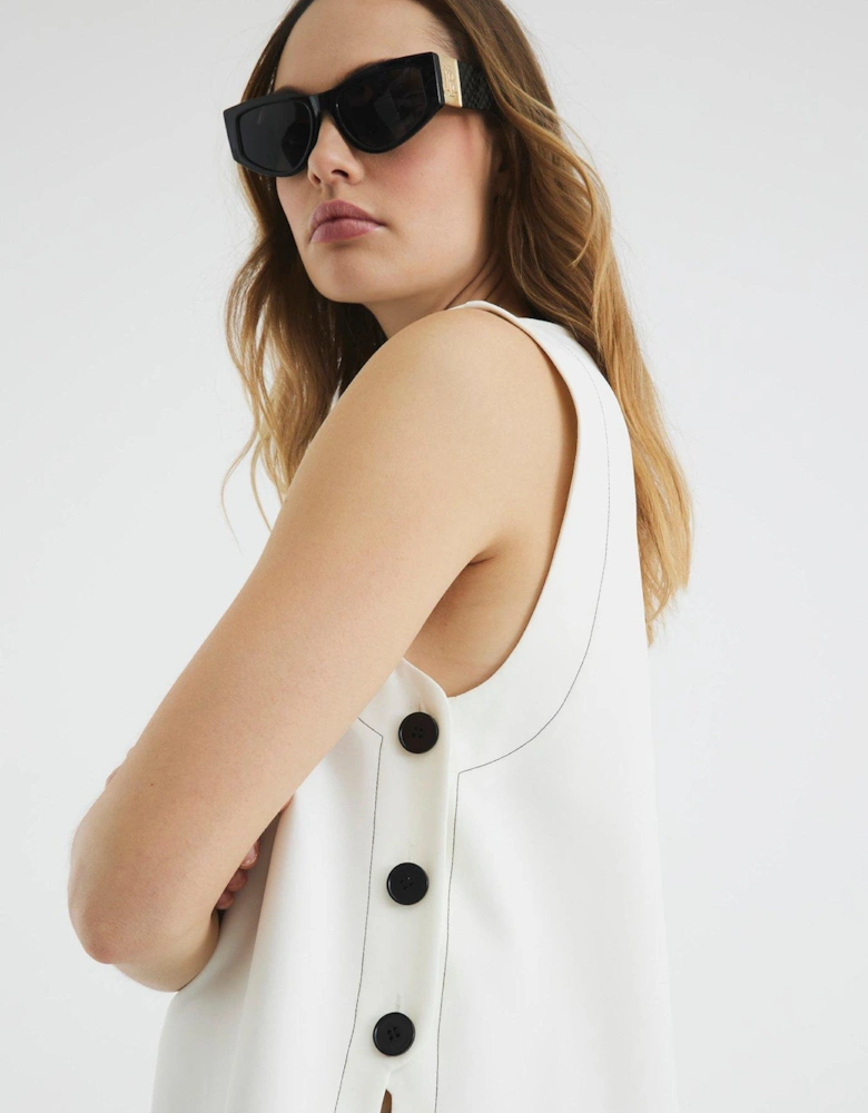 Button Side Topstitch Top - Cream