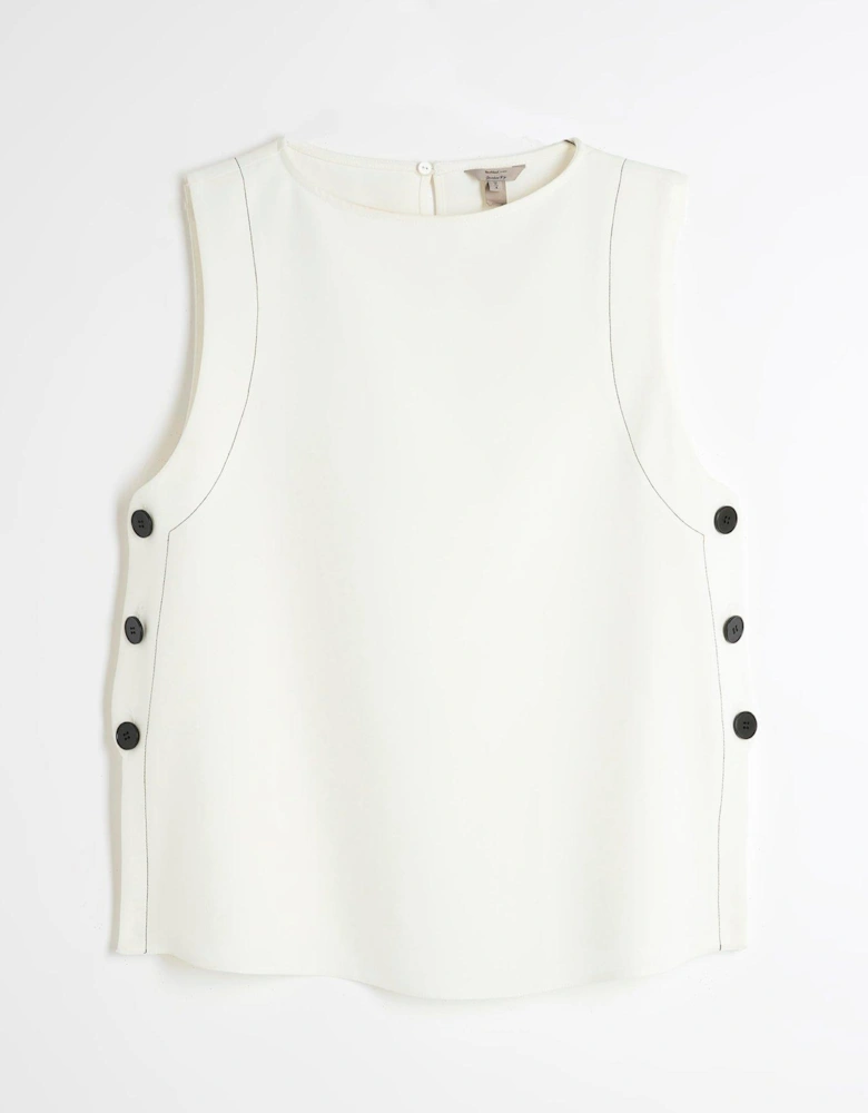 Button Side Topstitch Top - Cream