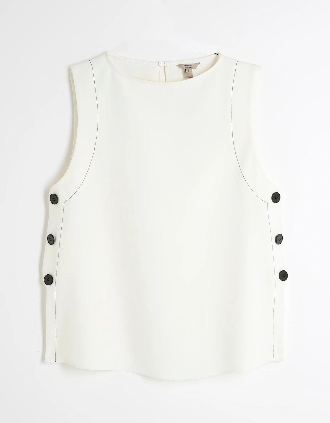 Button Side Topstitch Top - Cream