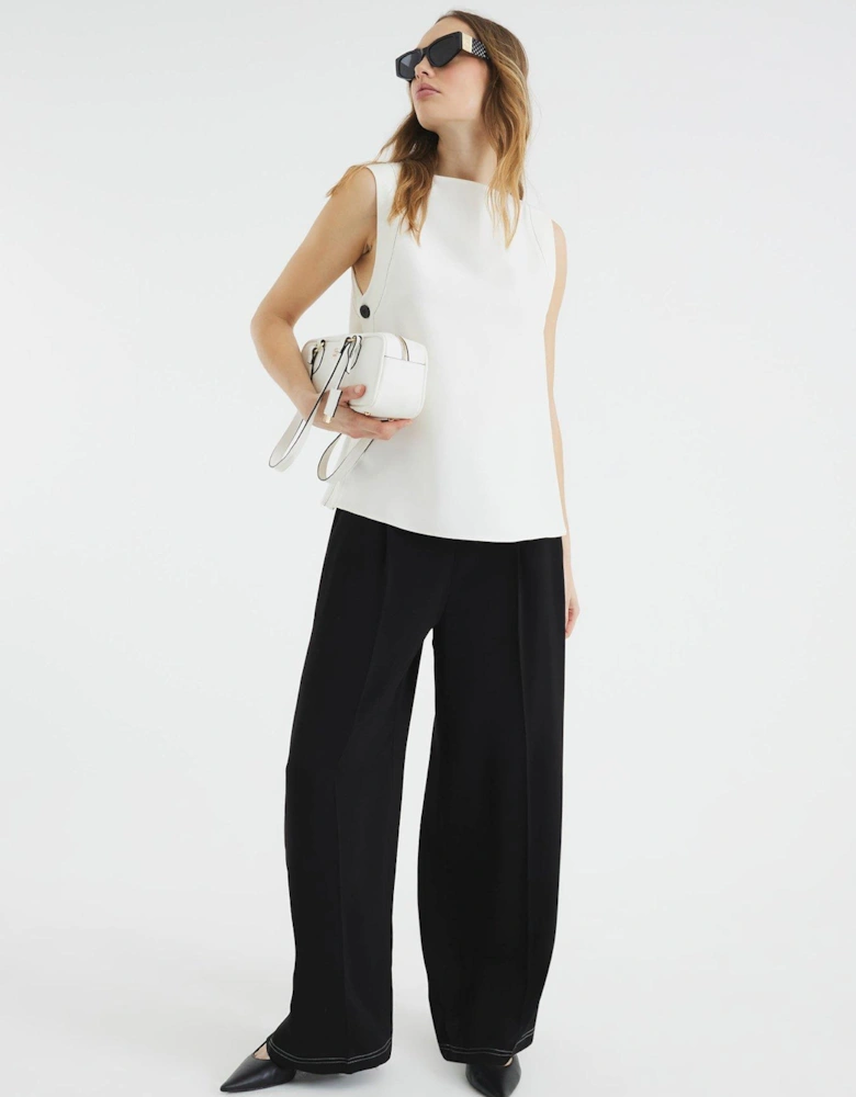 Button Side Topstitch Top - Cream