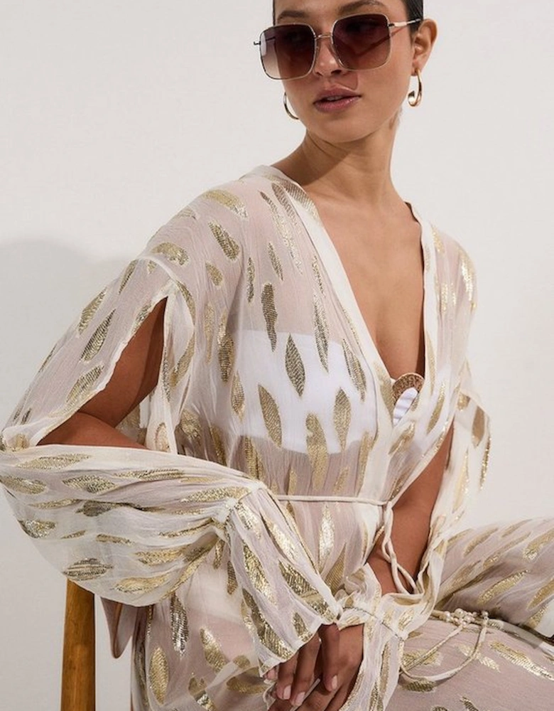 Beach Metallic Thread Plunge Shirt Maxi Dress