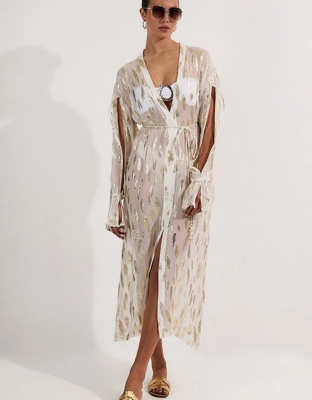 Beach Metallic Thread Plunge Shirt Maxi Dress, 4 of 3