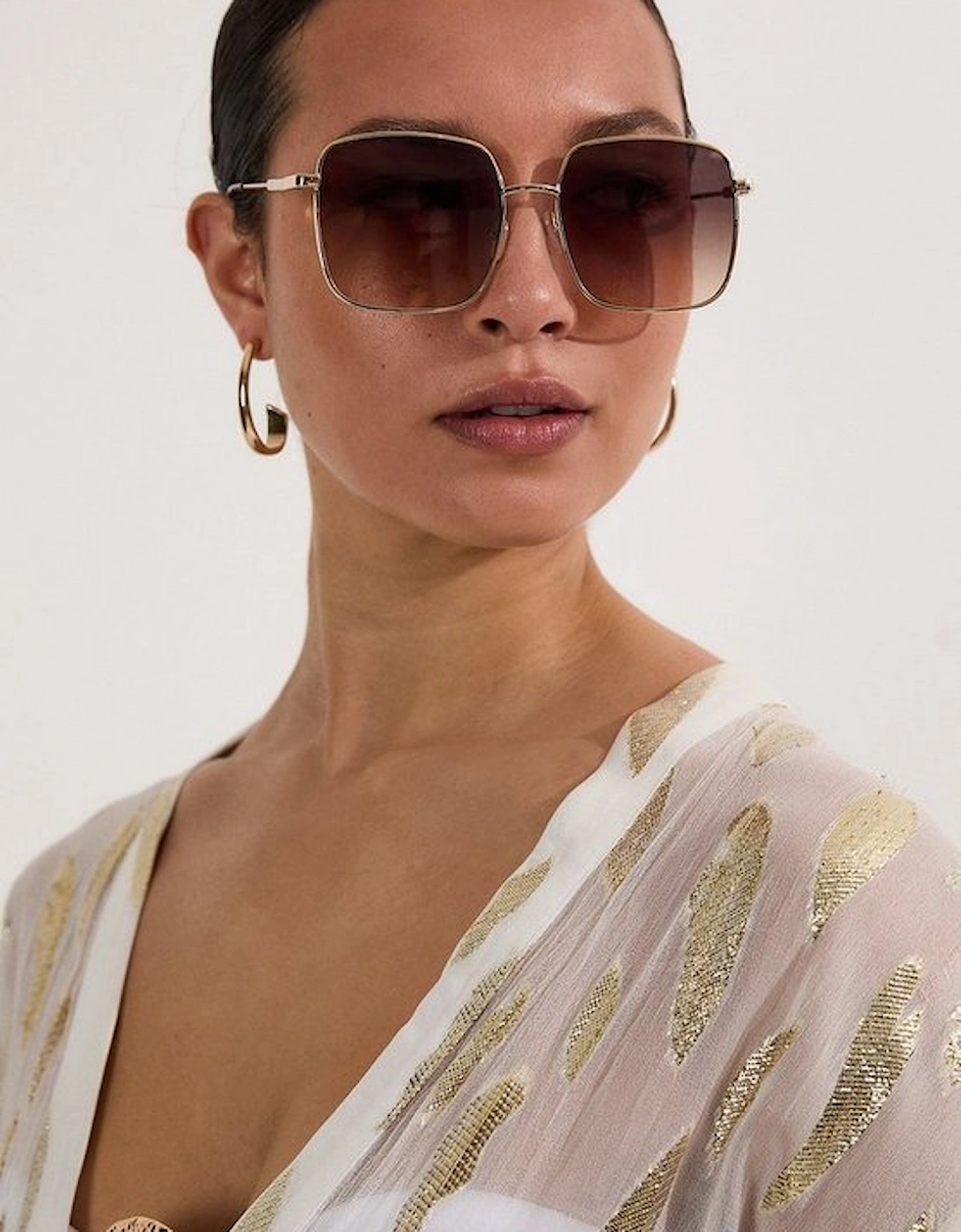 Beach Metallic Thread Plunge Shirt Maxi Dress