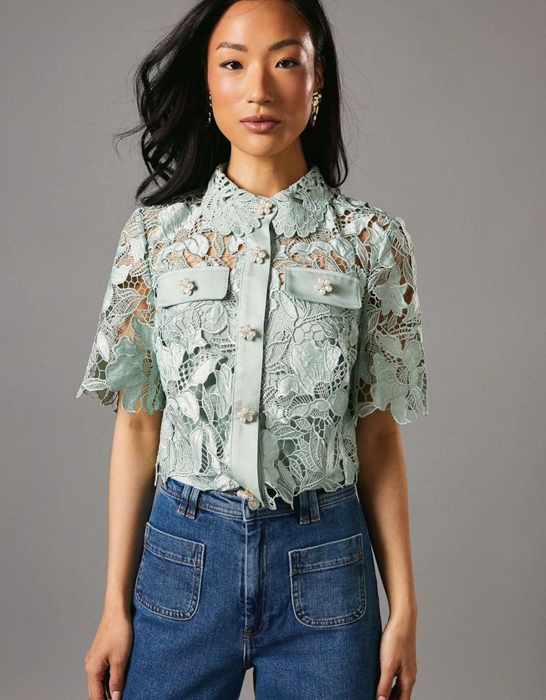 Lace Pearl Button Shirt