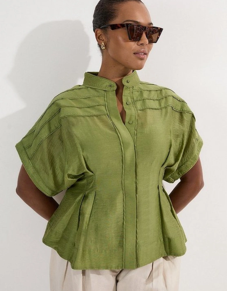 Archive Collection - Plus Size Layered Detail Button Woven Shirt