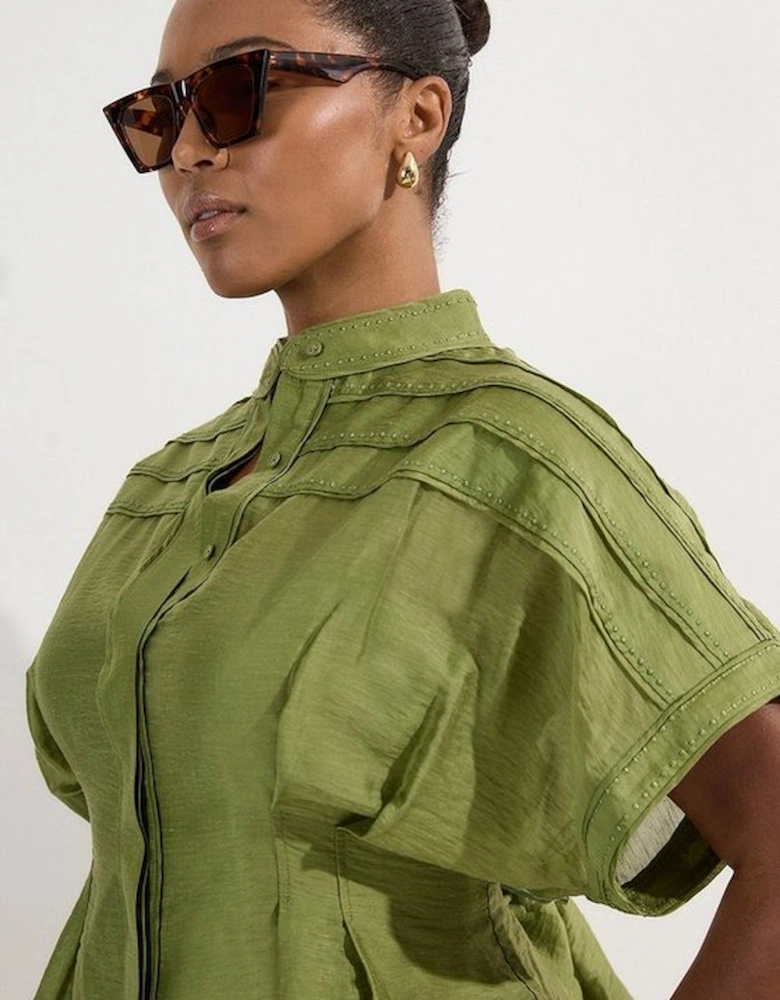Archive Collection - Plus Size Layered Detail Button Woven Shirt