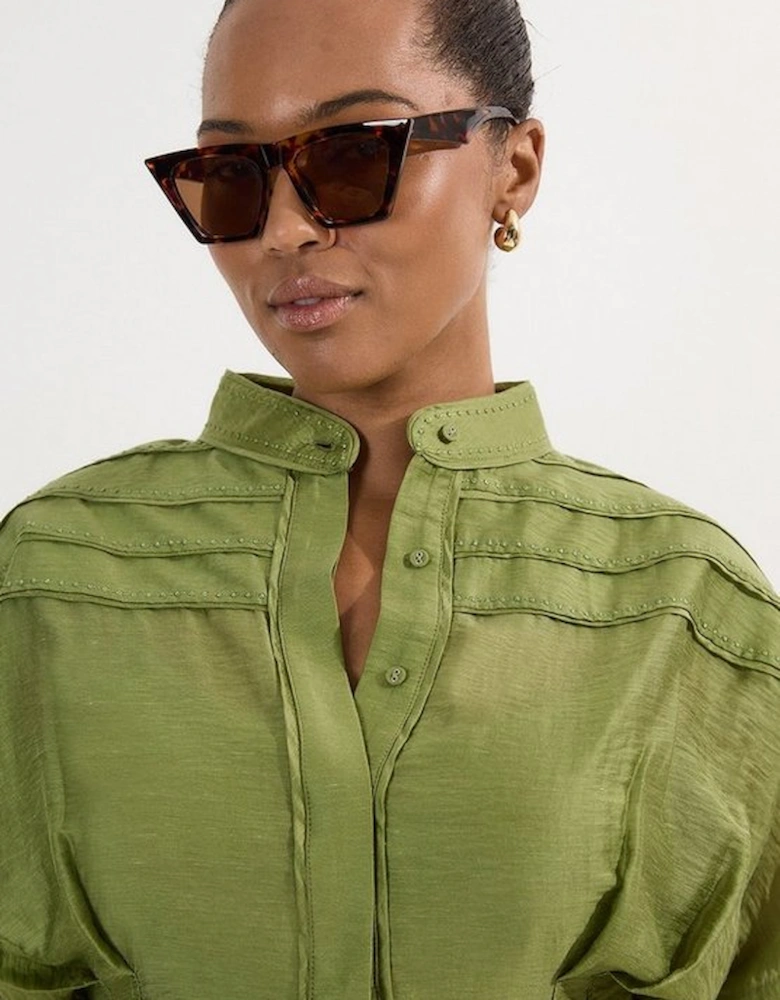 Archive Collection - Plus Size Layered Detail Button Woven Shirt