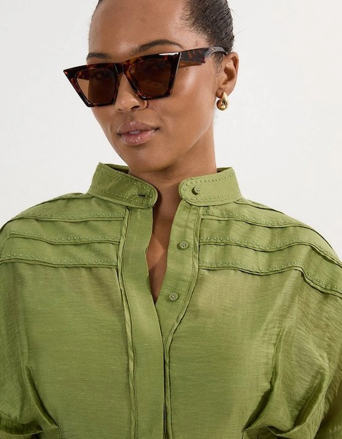 Archive Collection - Plus Size Layered Detail Button Woven Shirt