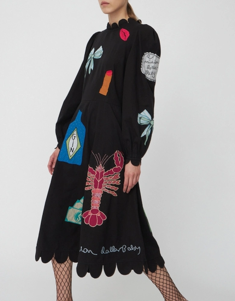 Bead Embellished Cotton Midi Dress