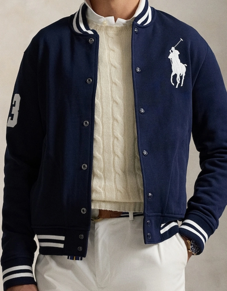 Cotton-Blend Jersey Baseball Jacket