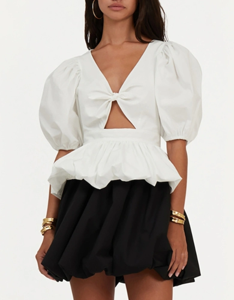 Puff Sleeve Cotton-Blend Poplin Top