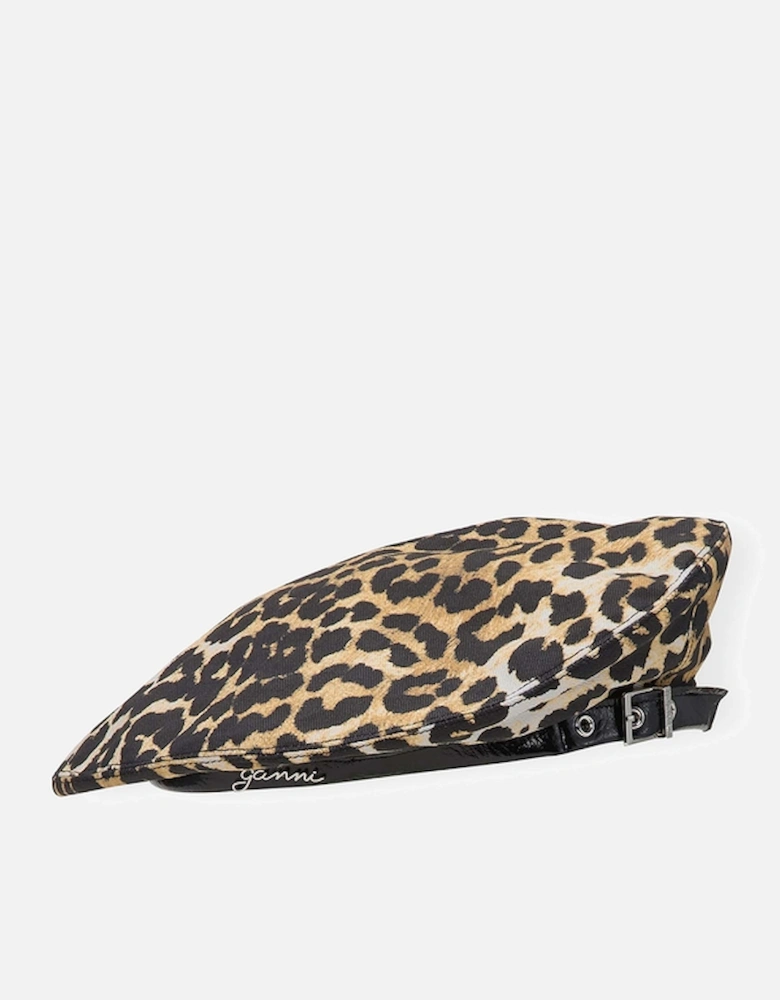 Leopard-Print Organic Cotton-Twill Beret
